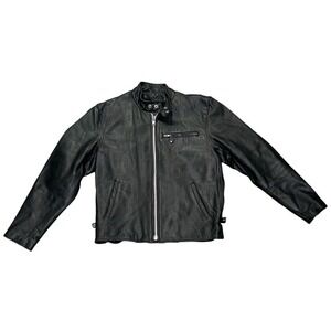 👁️ ZONY Inc. Biker Motorcycle Cafe Racer Black Leather Jacket